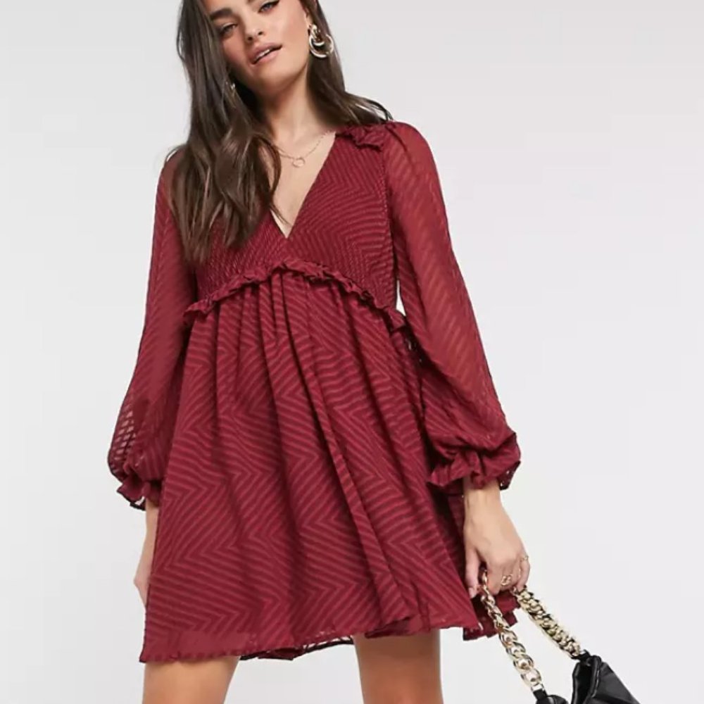 NWOT-ASOS mini babydoll smock dress in chevron